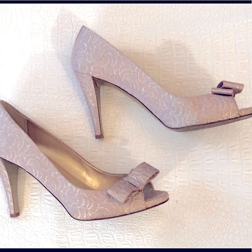 J. Crew pink gold brocade heels 7.5